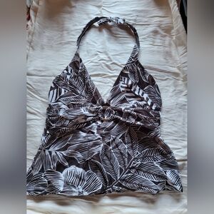 Brown and White Flower Print Halter Swim Top